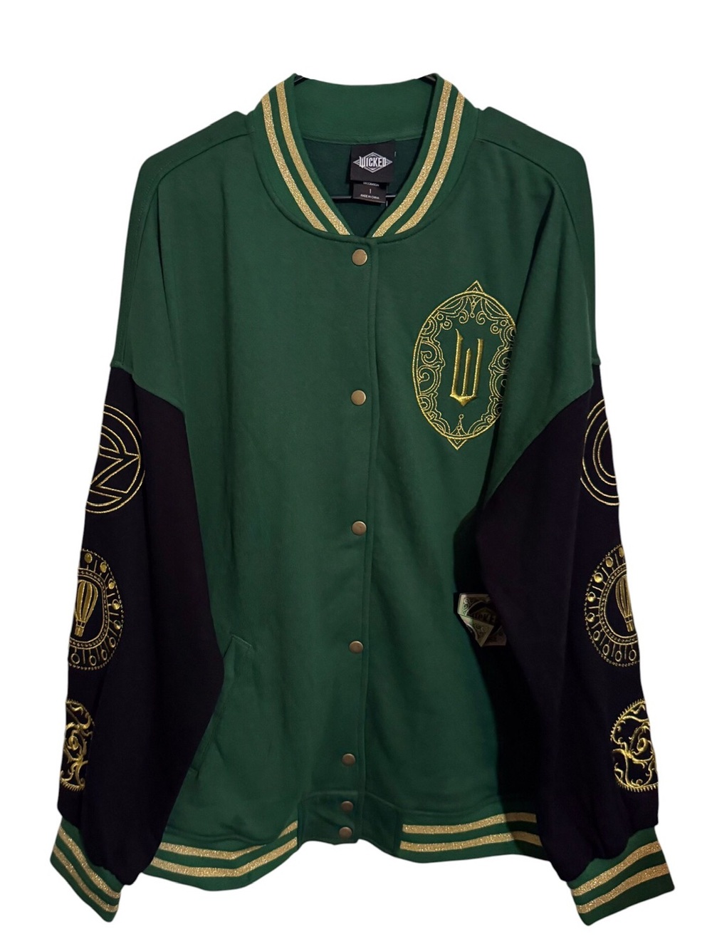 Hot Topic NWT Size 1X Green Black Wicked Letterman Jacket Emerald City Pockets